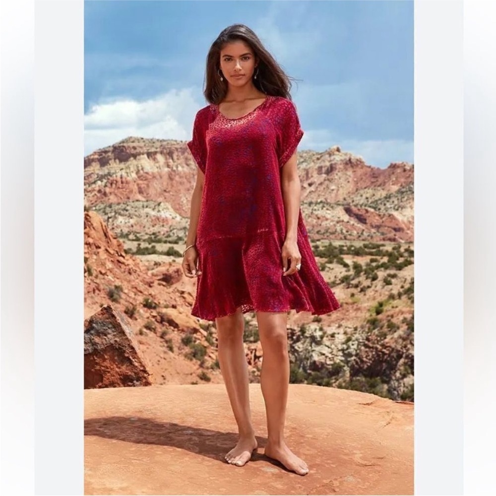 Johnny Was Jade Collection Doris Silk Blend Mini Dress Flare Boho Red Blue - Picture 3 of 11